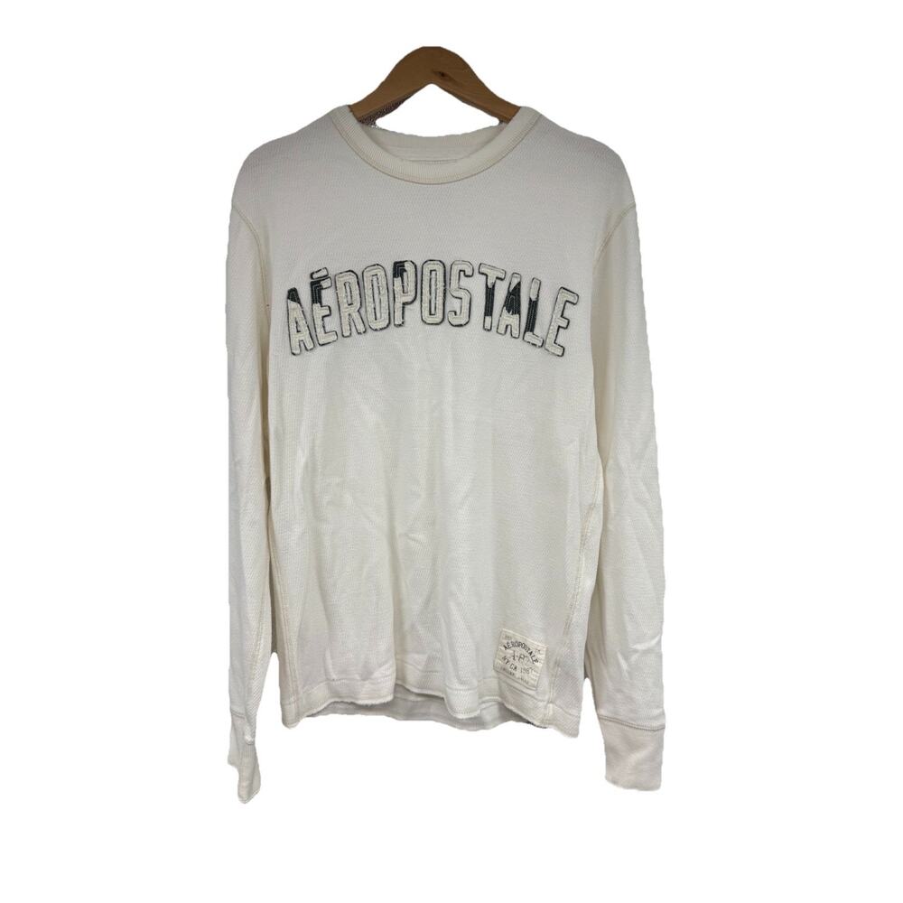 Aeropostale Y2K Style Men’s White Thermal Long Sleeve Logo Graphic Men’s M